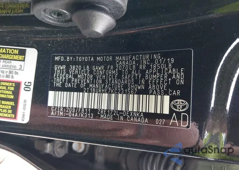 2019 Toyota Corolla Le из США, поврежденный, VIN 2T1BURHE7KC231567